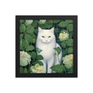 Cat In Green Framed poster