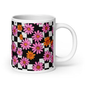 Floral Checkered White glossy mug