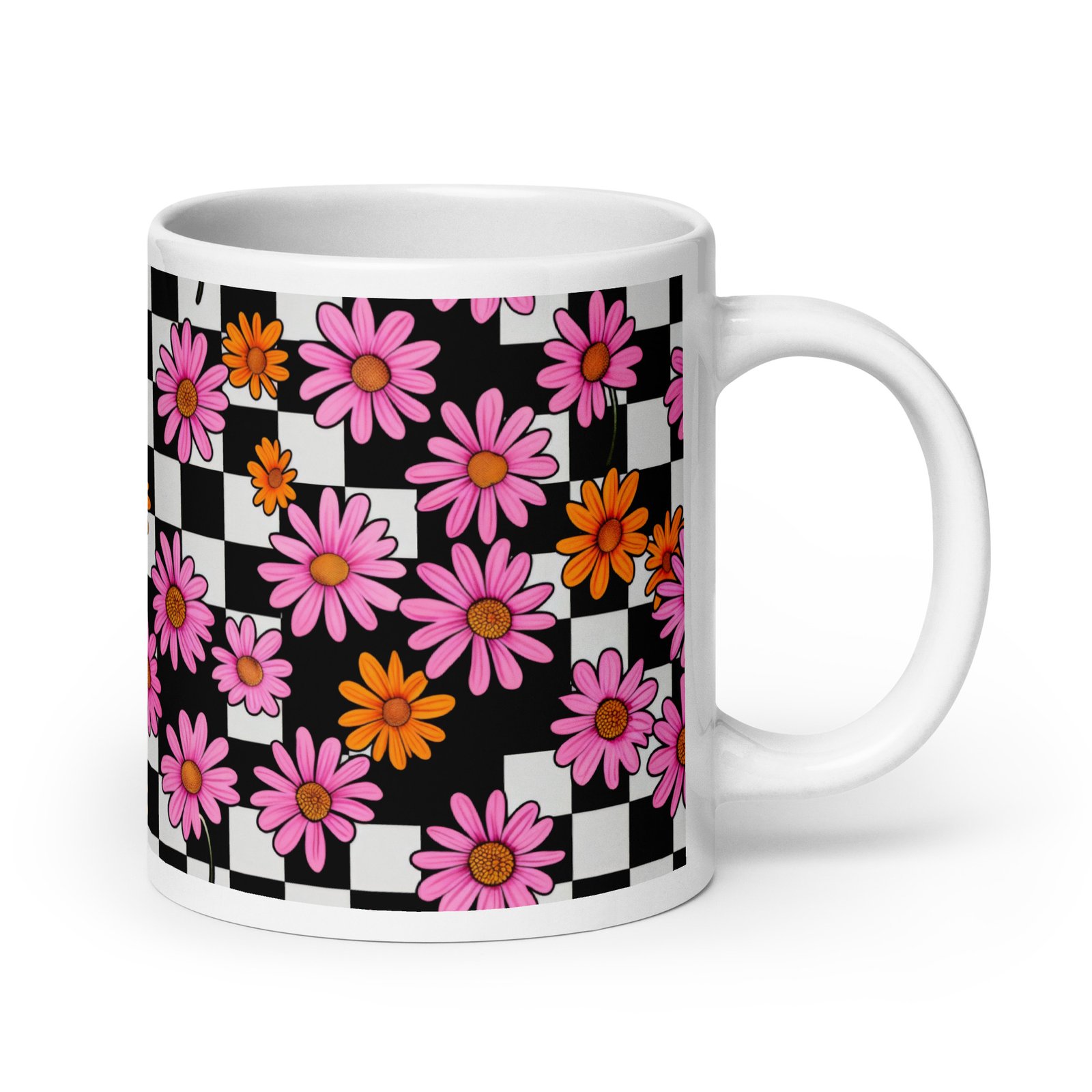 Floral Checkered White glossy mug