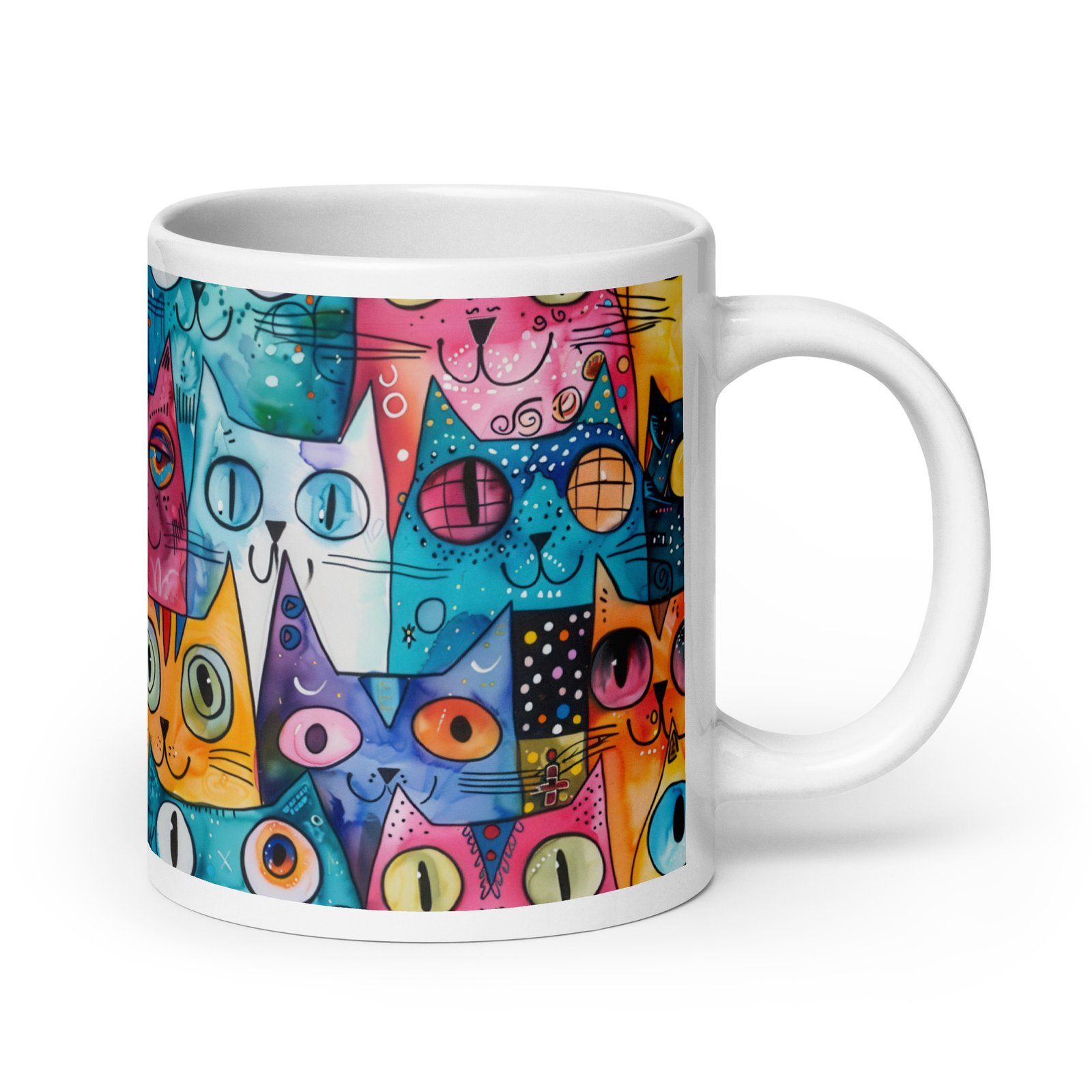 Colorful Abstract Cats White glossy mug